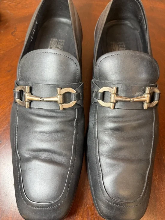 Salvatore Ferragamo‎ Black Leather Horsebit Slip-On Loafers