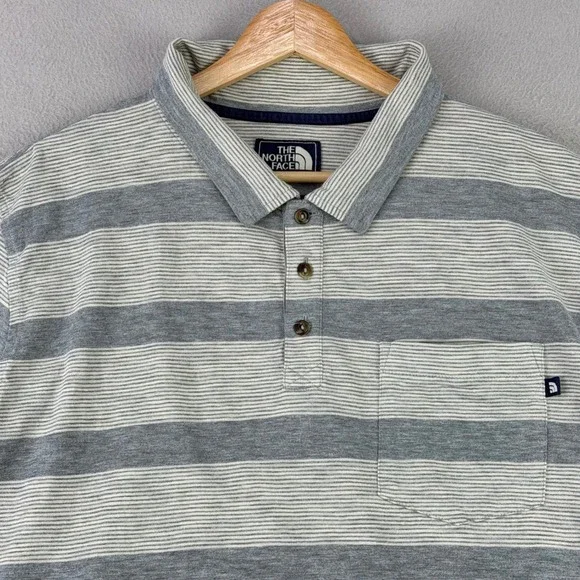 The North Face Striped Polo Shirt Mens XL Gray Short Sleeve Preppy Casual Work