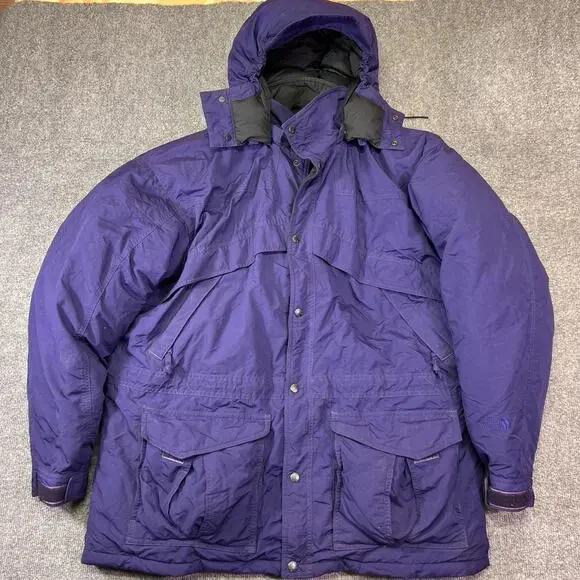 Vintage The North Face Coat Mens XL Purple Down Parka Hooded Ski Warm Outdoor