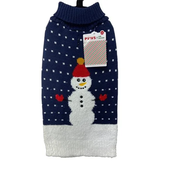 Paws For The Season Blue White Snowman Snowflakes Dog Cable Knit Christmas Sweat
