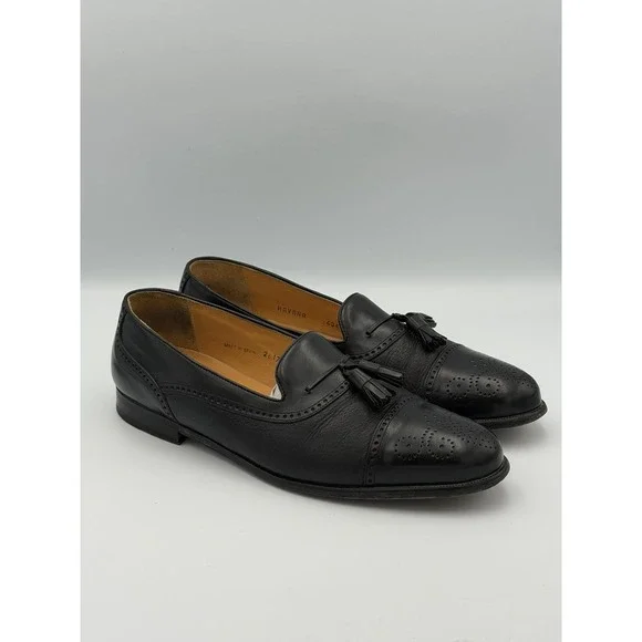 Mezlan Havana Tassel Loafers Mens 11 Black Leather Old Money Preppy Brogue