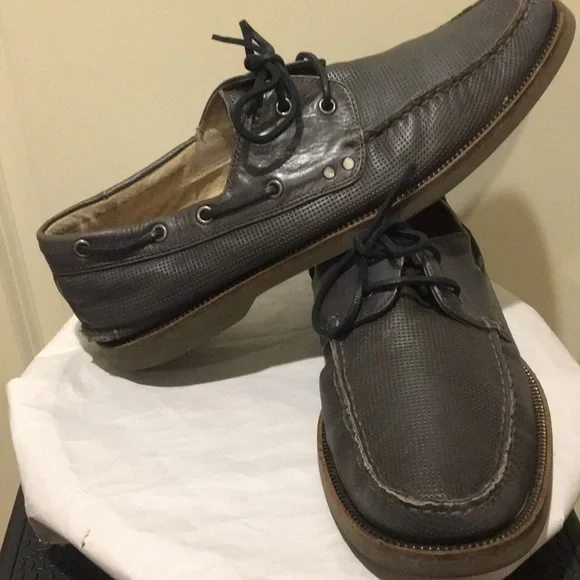John Varvatos USA mens Slip On Leather loafers/ boat shoes size 11.5 dark grey