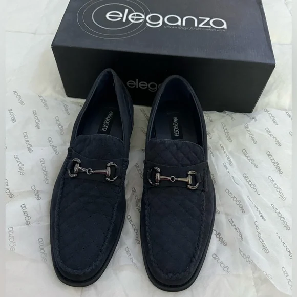 Men’s Eleganza Dress Shoes Suede Slip-on Navy Blue Sz 10.5 Formal‎ Office Buckle