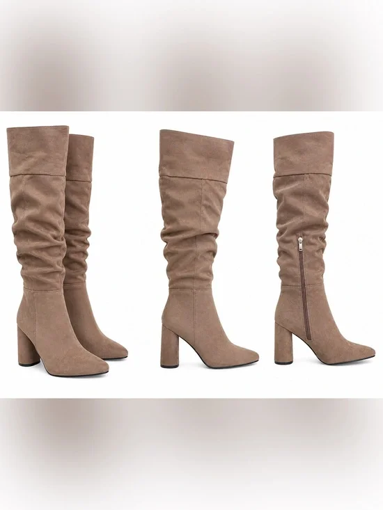 Camel Slouchy Over The Knee Boots Size 7 | Suede Block Heel Tall Boots