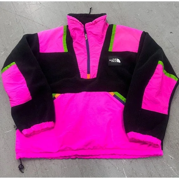 The North Face Jacket Mens Medium Pink Black Colorblock Fleece 1/2 Zip Gorpcore