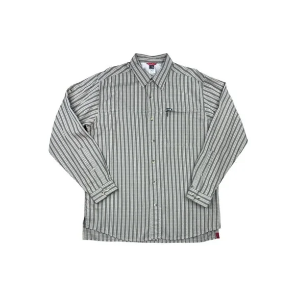 The North Face Men's Large Striped Roll-Tab Long Sleeve Shirt Zipper Pocket Hike