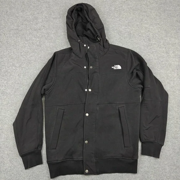 The North Face Jacket Mens Medium Black Hooded Fleece‎ Full Zip Broken Zipper