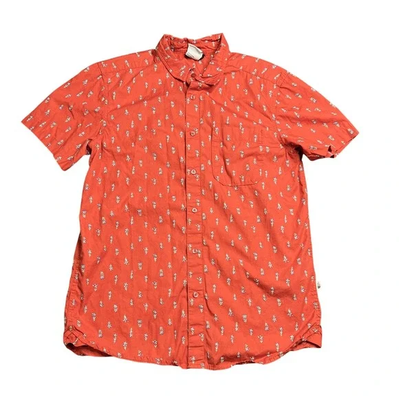 The North Face Baytrail Camp Shirt Mens Med Orange Floral Button Up Short Sleeve