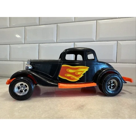 Vintage Durant Plastics Black 1934 Ford Victoria Toy Car With Orange Flames‎