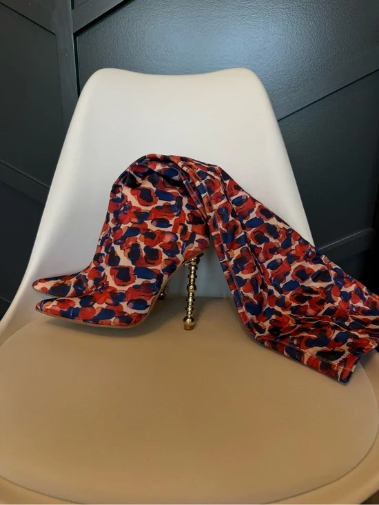 ☀️🌊 Cape Robbin Kalel Stylish Red & Blue Printed Stiletto Knee-High Boot NWT