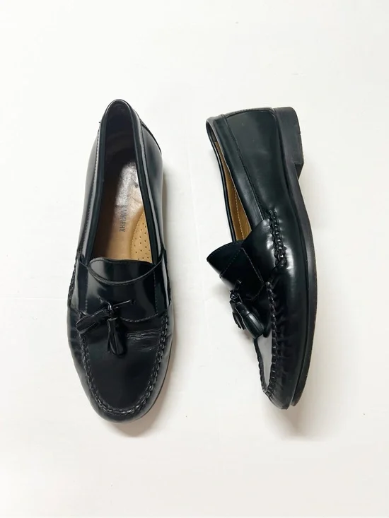 Johnston & Murphy Mens Polished Black Leather Tassel Hayes Loafers Size 10M