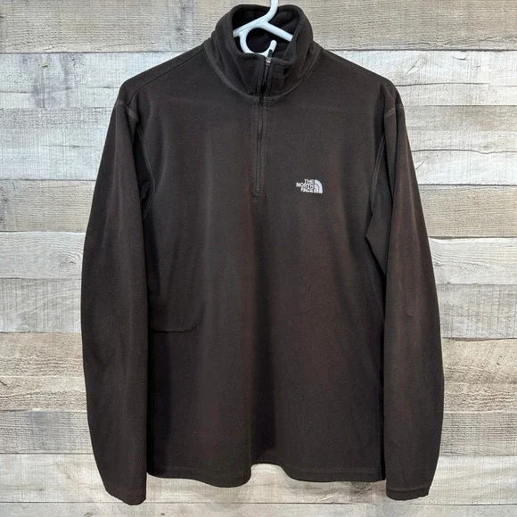 The North Face Mens M Fleece 1/4 Zip Long Sleeve Brown Lightweight‎ Pullover
