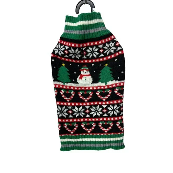 It's A Bark's Life Red Green Black Abstract Snowman Dog Ugly Christmas Sweater C