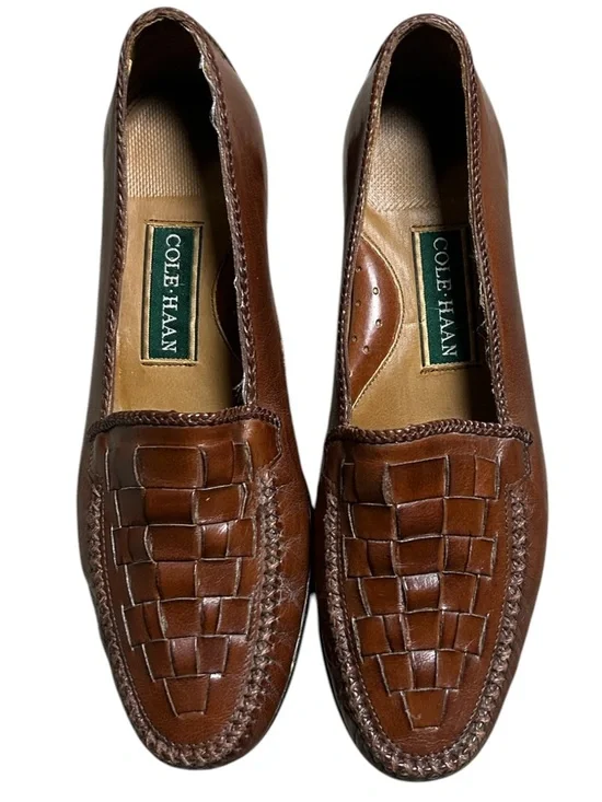 Vintage Cole Haan Classic Italian Leather Woven Loafers Size 9.5M Tan Brown