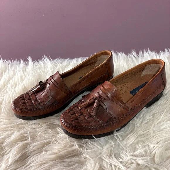 Giorgio Brutini Loafers Mens 9 Brown Excellent Woven Kiltie Tassel Leather Shoes