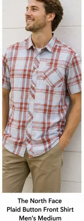 The North Face Plaid Button Front Shirt Mens Medium Red Blue Casual