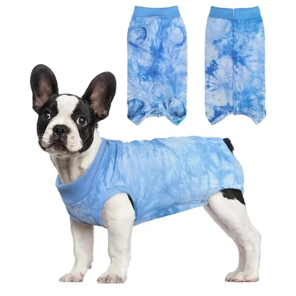 Blue Tie Dye Pet Surgery Recovery Suit Dog Cat XXL Snap Closure