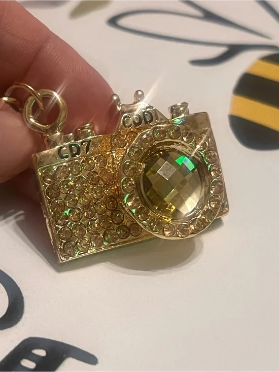 Gold Crystal Camera Keychain Holder or charm Charm