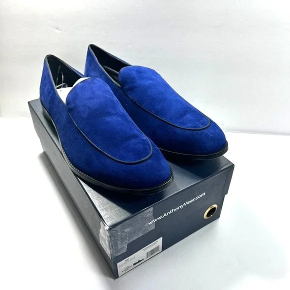 Anthony Veer‎ Craig Velvet Loafer Leather Sole  Men's Shoes Wedding Navy US14D