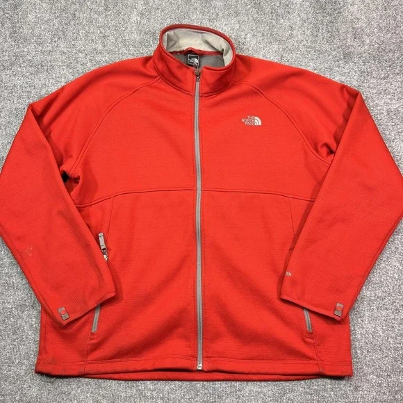 The North Face Jacket Mens 2XL Red Softshell Fleece Lined Full Zip Hiking Layer