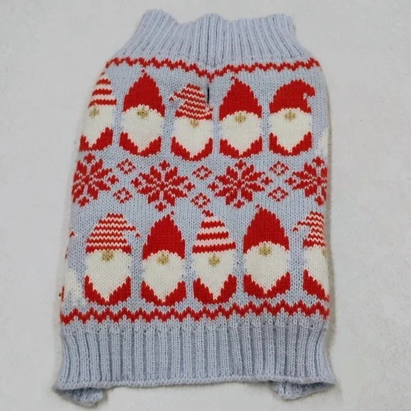 Light Blue Red Gnome Snowflake Dog Pet Sweater‎ Knit Holiday Christmas