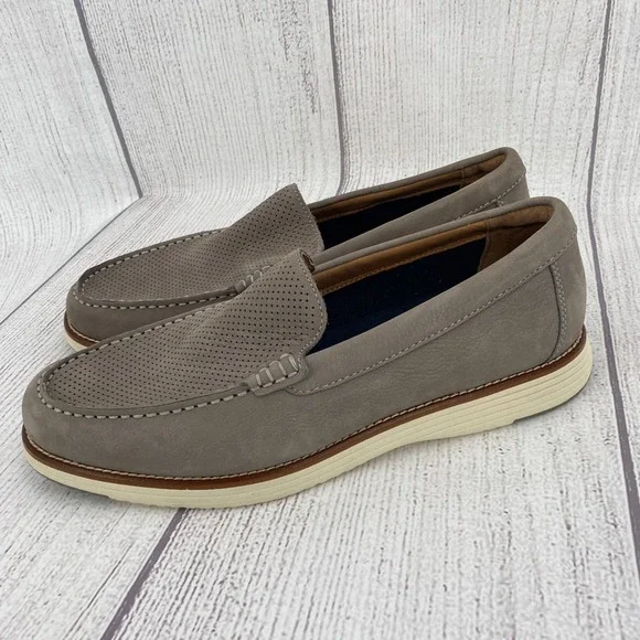 Johnston & Murphy Hodges Loafers Mens 10 Grey Nubuck Perforated TruFoam Shoes