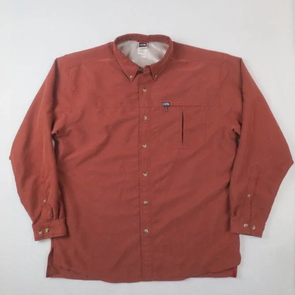 The North Face Shirt Mens L Orange A412 Long Sleeve Roll Tab‎ Outdoor Hike Fish