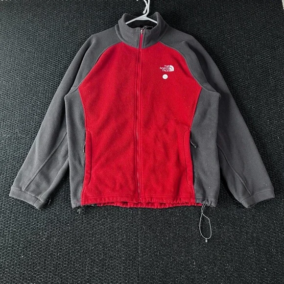 The North Face Fleece Jacket Red Gray Full Zip‎ Men's Size Large Outdoor Wear