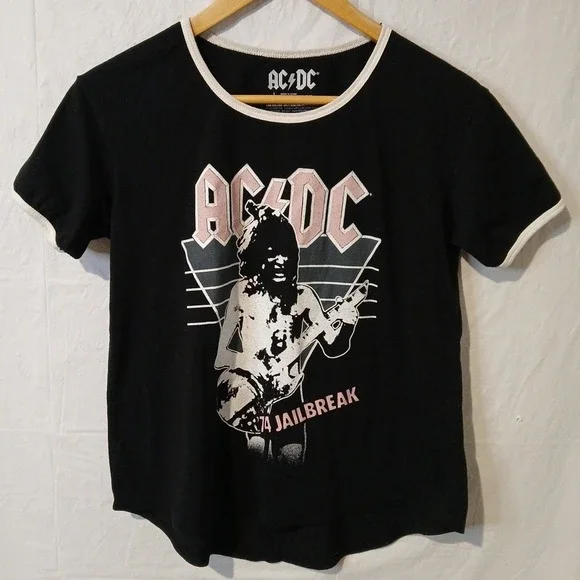 AC/DC :74 Jailbreak Junior  Size Large Black‎ With White Trim