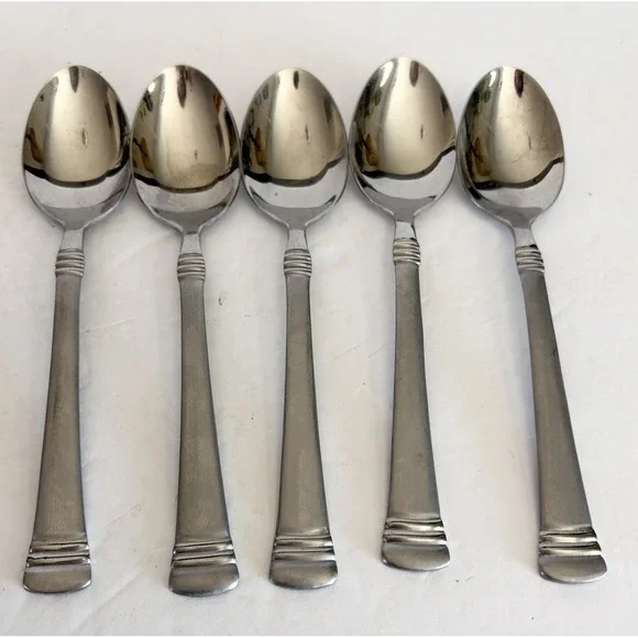 Set of 5 Cambridge Codie Sand Frost Stainless Teaspoons Flatware  6