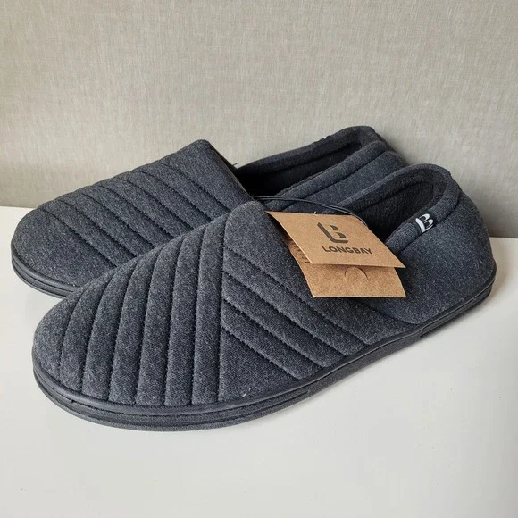 LongBay Men's Memory Foam Slippers Gray Chevron Quilted NWT Size XL 11-12