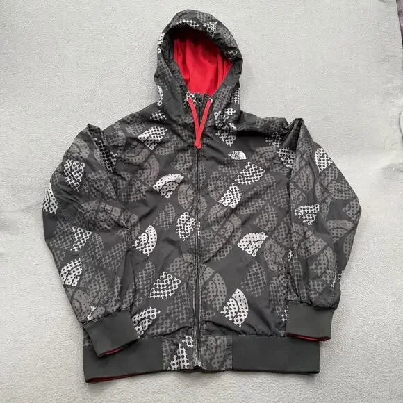 The North Face Jacket Mens Medium Gray Hooded Full Zip Lined‎ Geometric Pattern