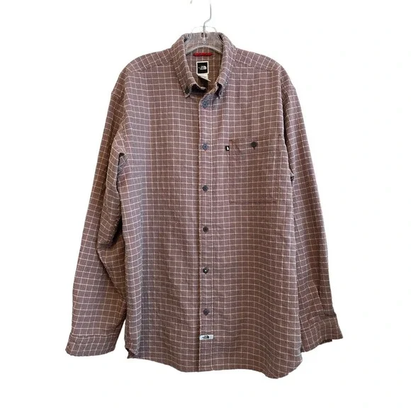 The North Face Men’s Large Long Sleeve Button Shirt Red Plaid Hiking‎ Outdoor