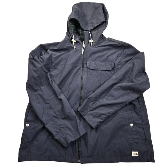 The North Face Jacket Mens 2XL Blue Hooded Flannel‎ Lined Windbreaker NF0A4QZJ