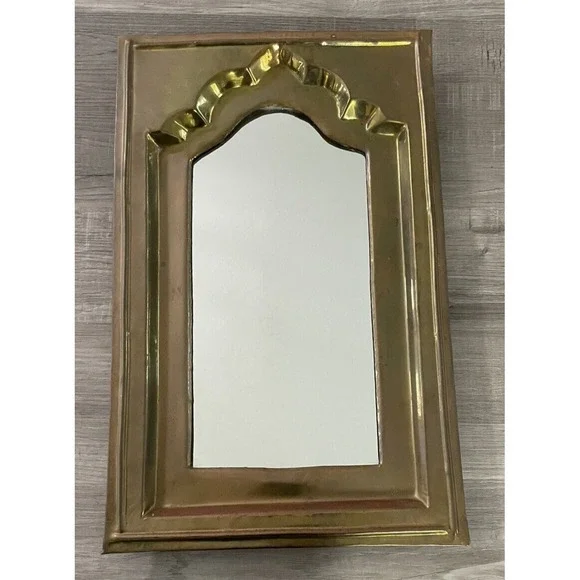 Vintage Rustic Brass Framed Wall Mounted Mirror 17