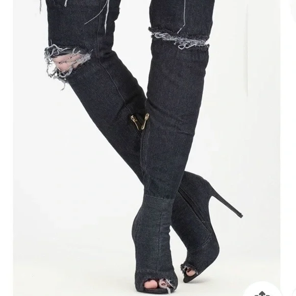 Over The Knee Denim Stilettos