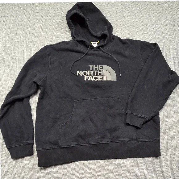 The North Face Mens XL Black Pullover Hoodie‎ Big Logo Fleece Sweatshirt
