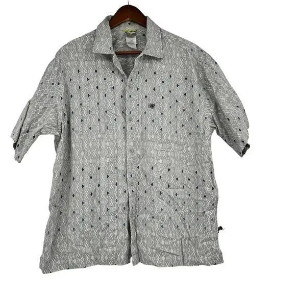 The North Face Patterned Short Sleeve Button Down Shirt Gray Blue men Size Large