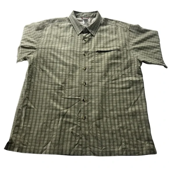 The North Face Men's L Button‎ Front Short Sleeve Shirt Green Check Lightweight