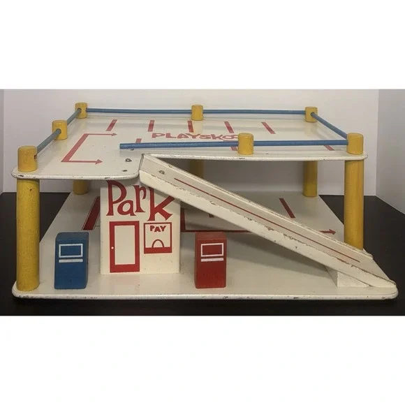 VTG Playskool No. 160 Wooden Parking Garage Gas Station Ramp Playset No Cars 60s