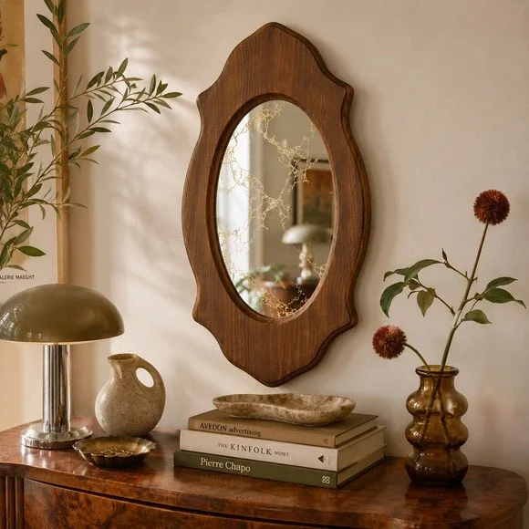 Vintage Wood Wall Mirror Gold Foxed Mirror Retro 70s Gold Accent Decor MCM