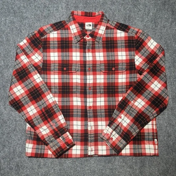 The North Face Arroyo Button Up Flannel Shirt Shacket Men Large Red Plaid Button