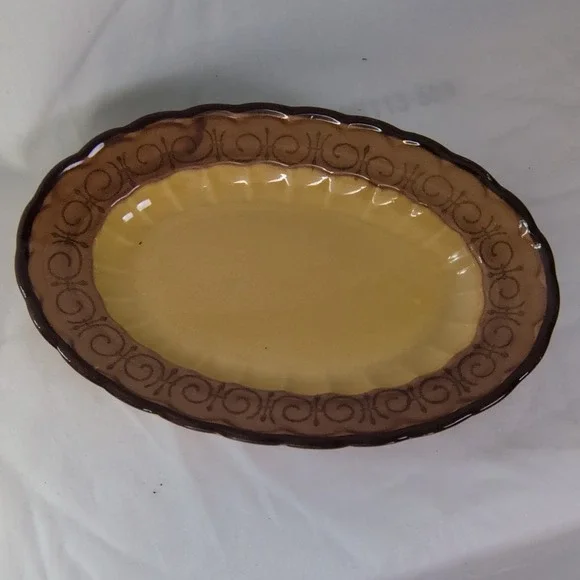 Vintage Vernon ware by Metlox oval serving platter brown scroll dsgn made in Cal