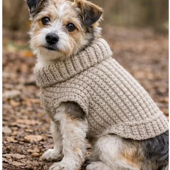 Crochet Dog Sweater Coat | Ribbed Turtleneck | Handmade Warm Pet Outfit