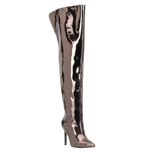INC Women's Sedona Shiny Over The Knee Boots Pewter Size 6 1/2