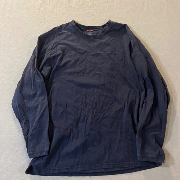The North Face Mens XL Navy Blue Long Sleeve‎ T-Shirt Crewneck Embroidered