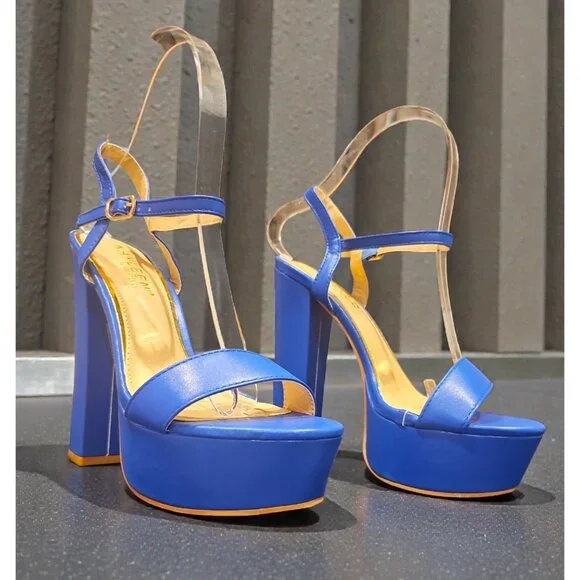 Blue Platform High Heel Ankle Strap Sandals