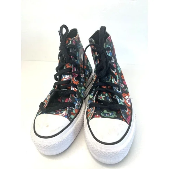 Y2K Black Floral Converse Chuck Taylor All Star Hi Lift Platform Sneaker Size 7