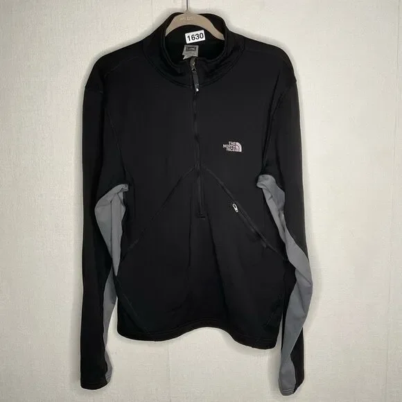 The North Face Base Layer Shirt 1/2‎ Zip Sweatshirt Black/Gray Thumb Holes Hike