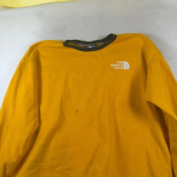 The North Face Mens XL Fleece Pullover Mustard Yellow Drawstring Hem Crew Neck
